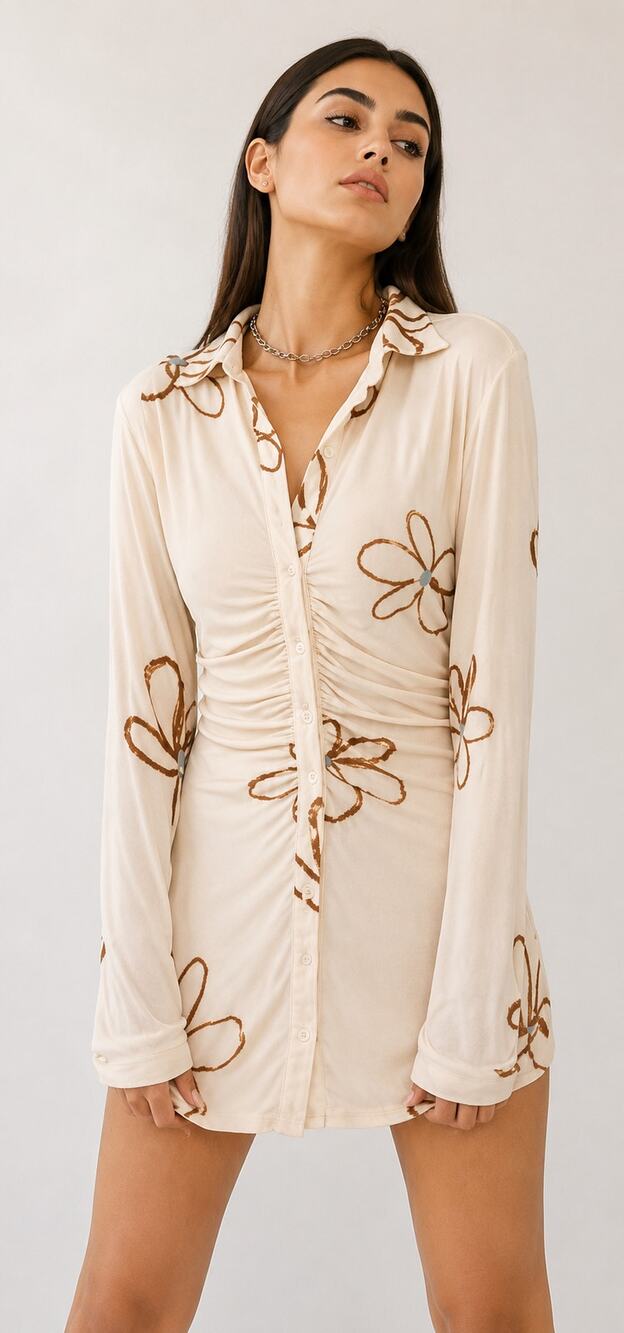 With Jean Andy Dress Chalk Flowers Womens Size Small Long Sleeve Button Front
